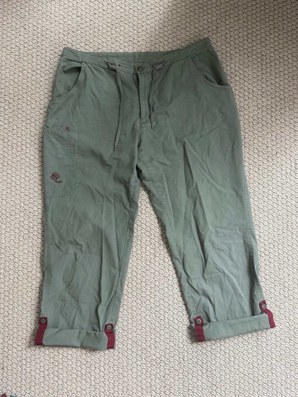Patagonia Olive Green Cargo Pants with Maroon Accents